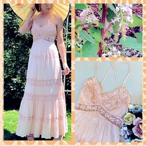 Rebecca Taylor pink eyelet tiered halter maxidress